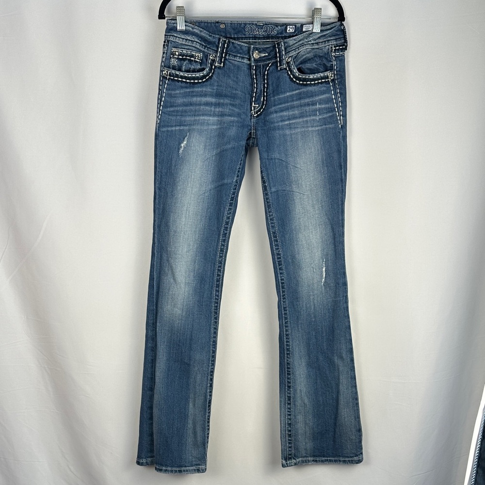 Miss Me Blue Lightly Distressed Bootcut Blue Low Rise Jeans Size 29